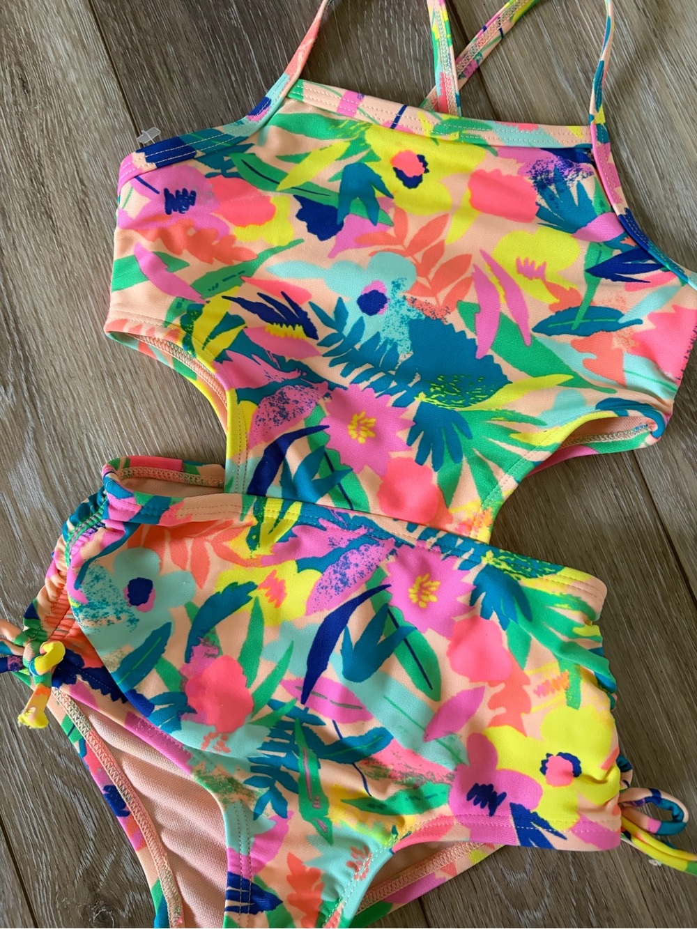 Cat & Jack Girls Floral Cutout One-Piece Swimsuit - Picture 3 of 6